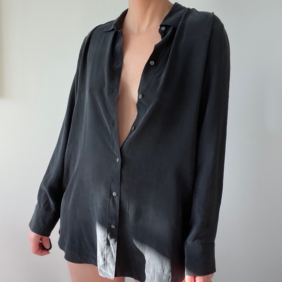 Everlane Tops - Everlane Black Silk Button Front Collared Shirt Long Sleeve